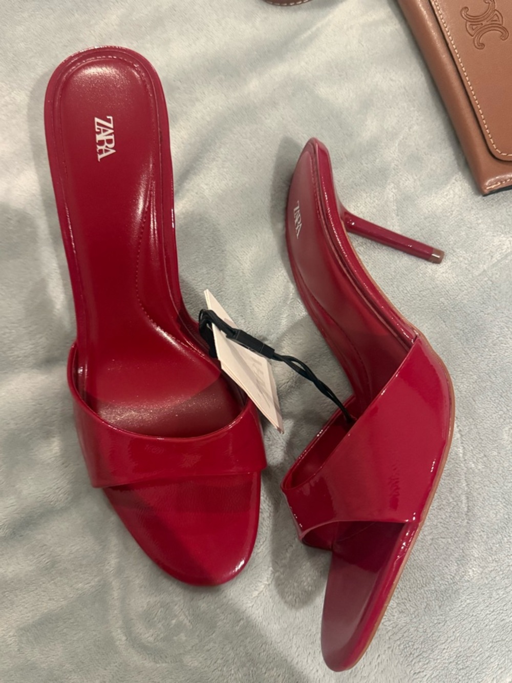 ZARA Red Patent Slide Heel Sandals 41
